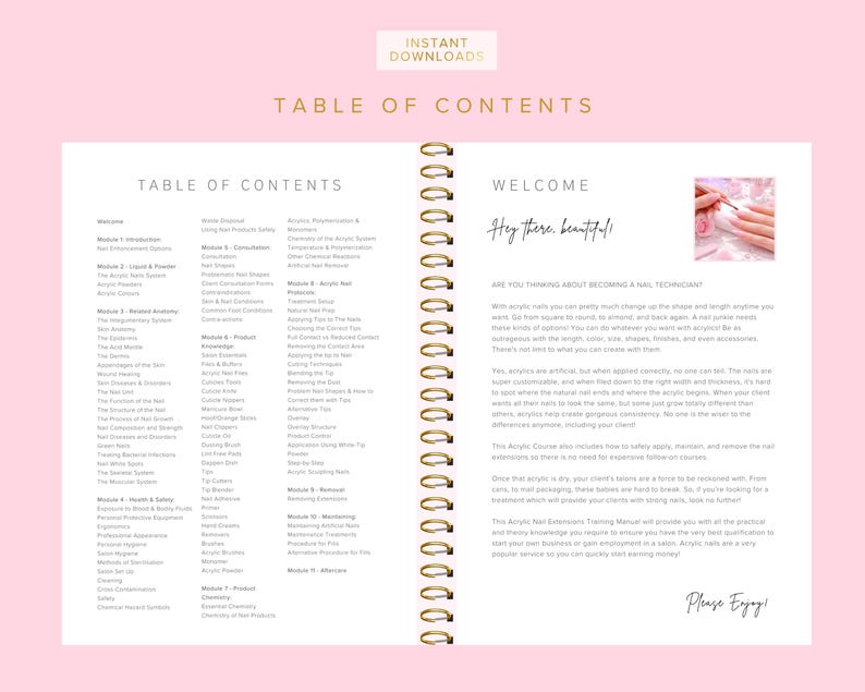 Acrylic Nails Training Manual, Editable Certificate, Canva Course