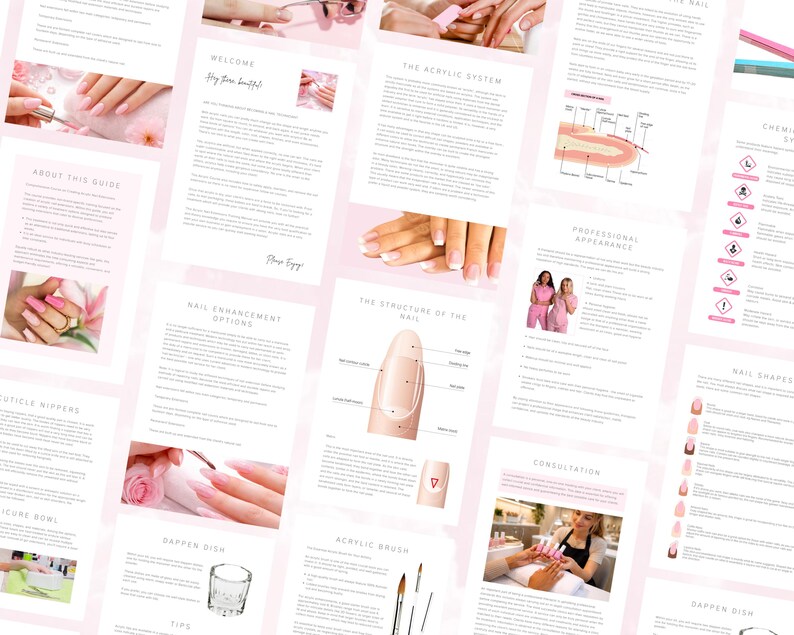 Acrylic Nails Training Manual, Editable Certificate, Canva Course
