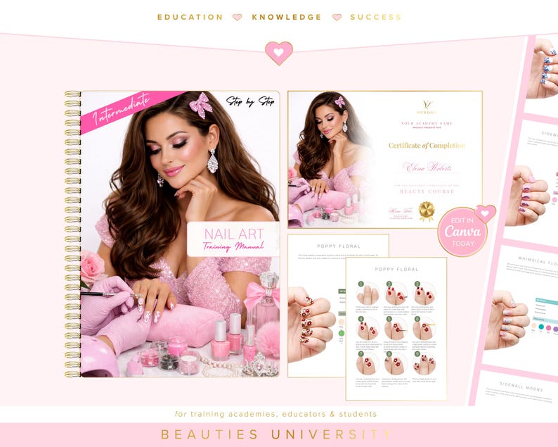 Nail Art Training Manuals, Nail Artist Guides, Certificates, Nails Course, Basic, Intermediate, Advanced, Edit in Canva