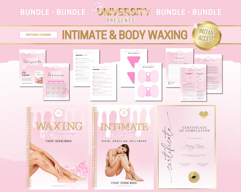 Editable Waxing Training Manuals, Waxing Tutor Bundle, Waxing Course, Face, Body, Brazilian, Bikini, Hollywood, Edit in Canva