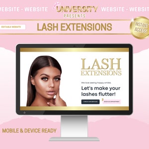 Lash Technician Website, Lash Extensions Site, Eyelash Extensions Website, LINK IN BIO, Pink, Lashes, Website Template, Edit in Canva