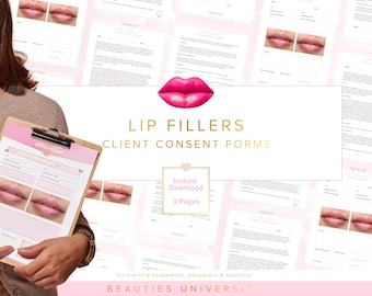Formularios de consentimiento para rellenos labiales: plantillas editables (Canva)