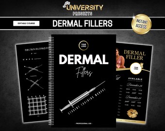 Dermal Fillers Training Manual, Dermal Filler Course, Certificate, Flyers, Consent, Filler Injection Training, Edit in Canva, Black Theme