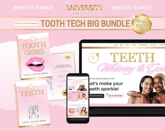 Tooth Gems & Whitening Training Bundle, Website, Flyers (Canva Editable)