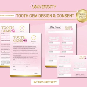 Tooth Gems Intake Form, Tooth Gem Consent Form, Teeth Jewel Kundendatensatz, Tooth Gem Design Maps, In Canva bearbeiten