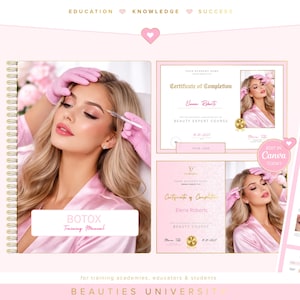 Botulinumtoxin-utbildningspaket | Redigerbar Botox-manual, certifikat | Redigera i Canva