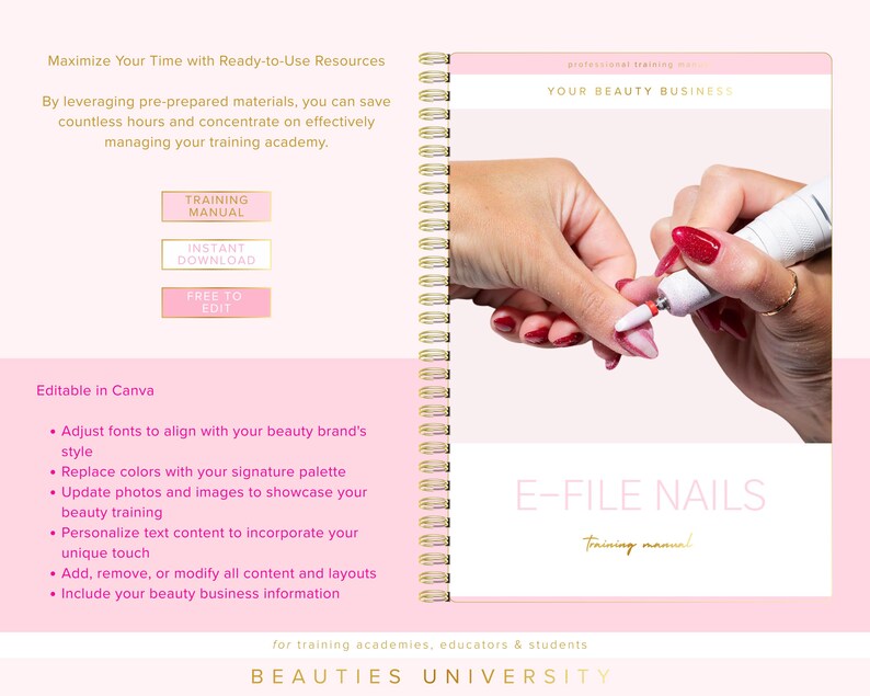 E-File Nails Training Manual, Editable Course, Canva Template image 4