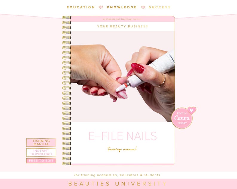 E-File Nails Training Manual, Editable Course, Canva Template image 6