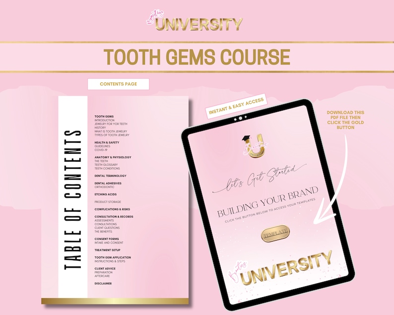 Tooth Gems Training Manual, Certificate, Tooth Gems Flyers, Tooth Gems Tutor Course, Tooth Gems Consent, Tooth Gems Designs, Edit in Canva