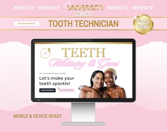 Site Web de technicien dentaire, Site de bijoux dentaires, Site Web de blanchiment des dents, LIEN DANS LA BIO, Rose, Dentaire, Modèle de site Web, Modifier dans Canva