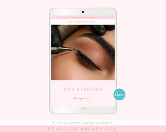 PMU Eyeliner Training Manual | Classic, Smokey, Winged, Brown | Editable in Canva