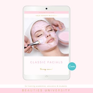 Klassisk ansiktsbehandlingsutbildningsmanual: Redigerbar hudvårdskurs i kosmetologi, redigera i Canva