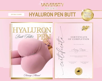 Kurs szkoleniowy z wypełniania pośladków Hyaluron Pen, podręcznik edytowalny, certyfikat (Canva)