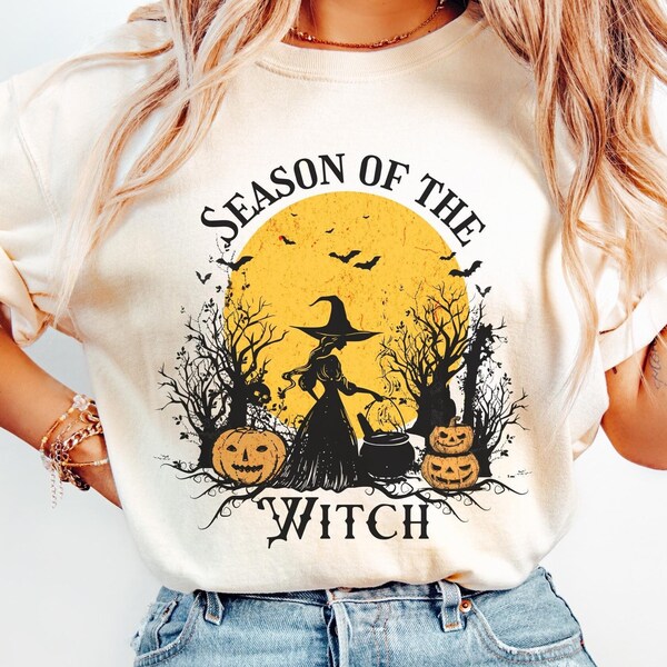 Season Of The Witch Comfort Colors® Shirt, Vintage Style Halloween Crewneck, Retro Witchy Tees, Spooky Fall T-Shirts, Autumn Gifts For Her