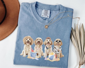 Goldendoodle Comfort Colors® Shirt, Goldendoodle Gifts, Summer Goldendoodle Mom Beach T-Shirt, Golden Doodle Gift, 90's Retro Dog Shirt