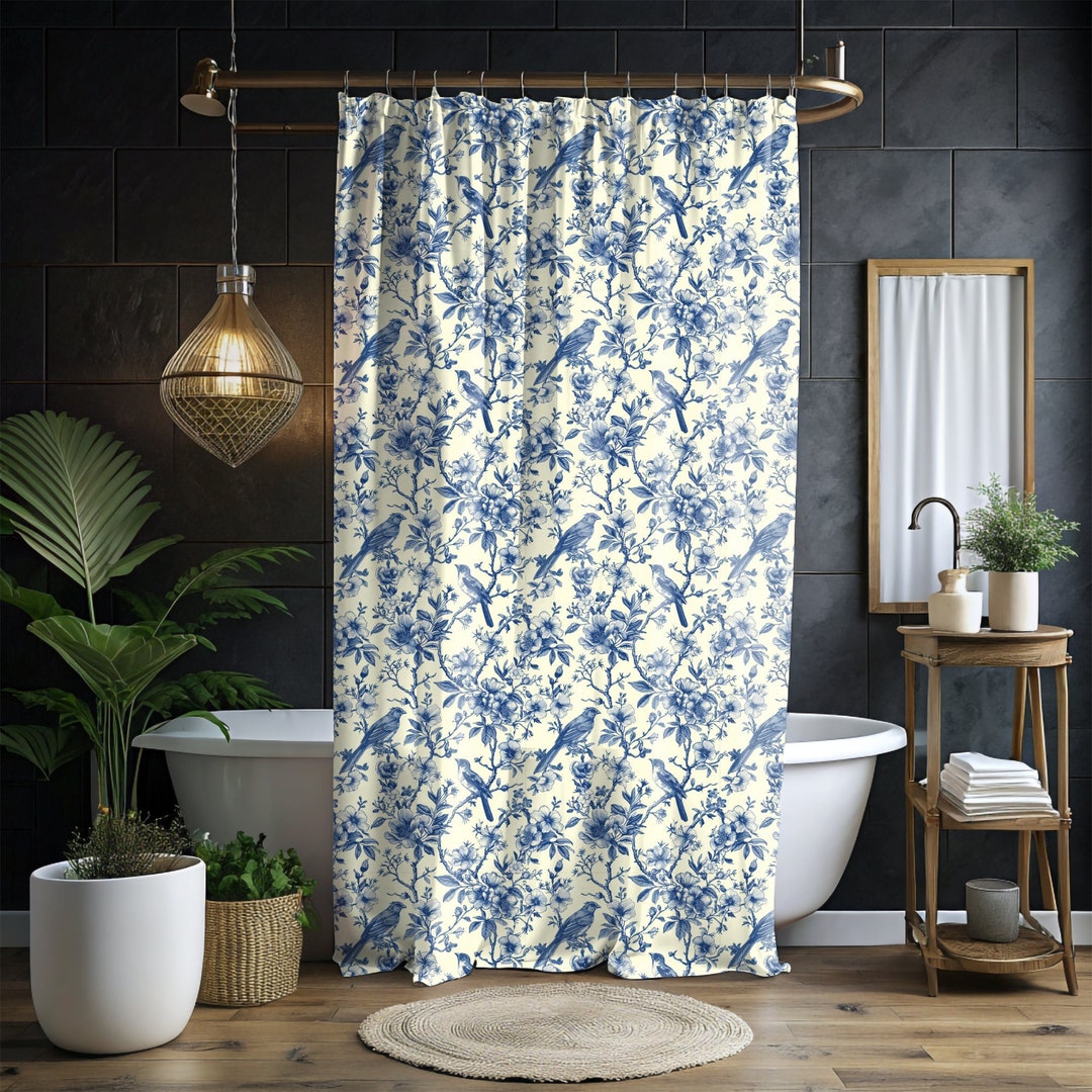 French Toile Shower Curtain, Vintage Style Shower Curtain, Preppy ...
