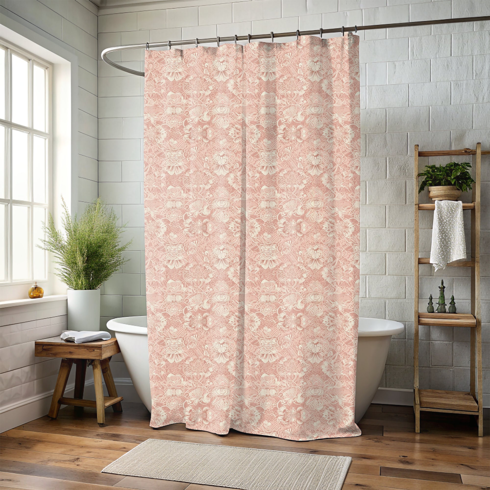 Vintage Style Shower Curtain, Pink Shower Curtain, Cute Shower Curtain