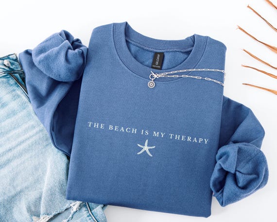 The Beach Is My Therapy Sweatshirt, Beach Sweatshirt, Beachy Summer Vacation Gift, Tropical Crewneck Sweater, Beach Lover Gifts For Her