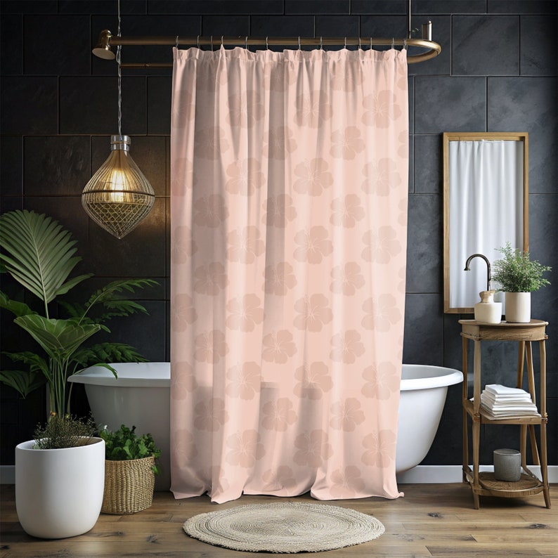 Hibiscus Shower Curtain, Pink Shower Curtain, Cute Shower Curtain