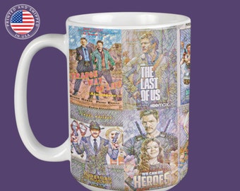 Pedro Pascal Fan Mug – 15oz, Film Collage Design