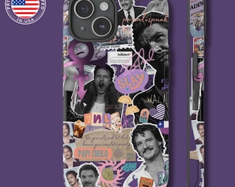 Custodia per iPhone resistente in stile scrapbook Pedro Pascal