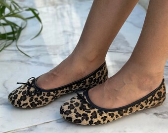 Leopard Moccasins, Leopard Print Mules for Women, Animal Print Moccasins, Women Ballet Shoes, Ballet Flats, Leopard Mary Janes Shoes