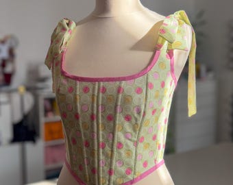 Cotton Corset, Handmade Boned Bustier, Lace Up Crop Top,  Coquette Custom  Pastel Summer Top
