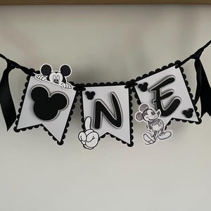 Mickey Mouse inspired bunting / banner. First birthday decoration Black and White