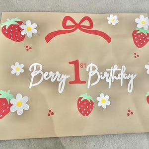 Berry first Birthday banner handpainted strawberry and flowers