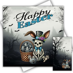Easter Card with Matching Gift Tag / Gothic Theme, Gothic Bunny, Easter Egg