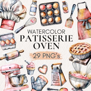Watercolor Patisserie Clipart, French Bakery Baking Graphics (Digital Download)