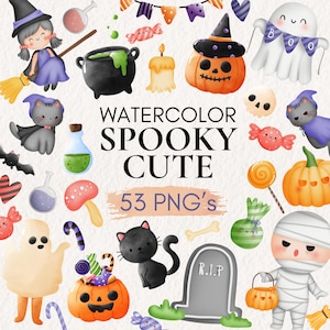 Spooky Cute Clipart, Pastel Halloween PNG, Cute Ghosts, Pumpkins, Bats, Black Cat, Kawaii Spooky Art, Fall Clipart, Halloween Clipart