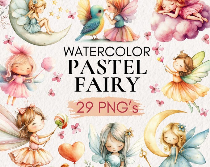 Watercolor Fairy Clipart | Pastel Fairy PNG Set | Cute Magic Girls ...
