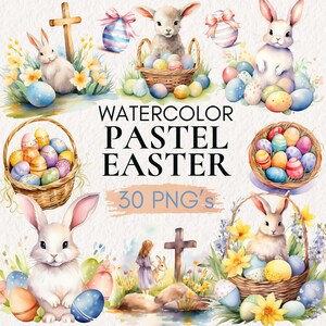 Easter Clipart Watercolor, Country Easter clipart, Easter Basket, Easter Bunny, Pastel Easter, Watercolor Bunny PNG, Easter Egg Sublimation