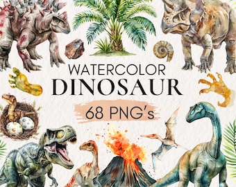 Watercolor Dinosaurs Clipart, Dino Clip Art, Dinosaur Birthday Party Decor, Dinosaur Baby Shower Set, Dinosaur PNG, Trex