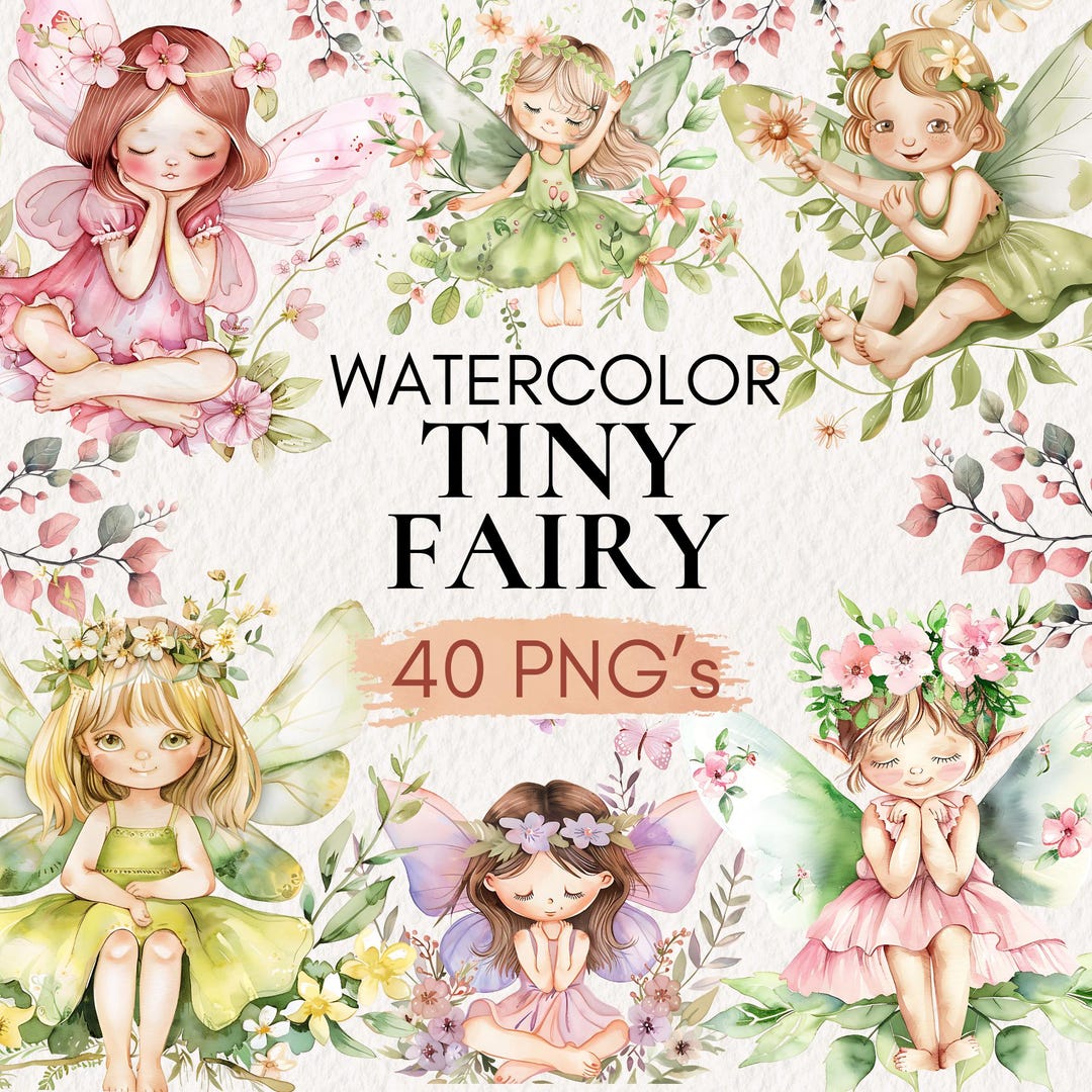 Watercolor Fairy Clipart, Tiny Fairies, Magical Garden PNG (digital ...