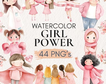 Watercolor Girl Power Clipart, Strong Women PNG Graphics (44 files)