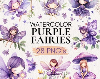 Watercolor Purple Fairy Clipart | Fantasy Fairies PNG | Magical ...