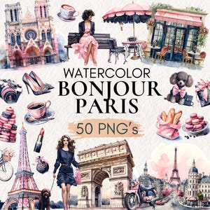 Aquarell Paris Clipart, Eiffelturm und Pariser Wahrzeichen PNG, romantische Reise Illustrationen, Stadt der Liebe, französischer Chic, Pariser Kunst