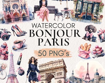 Imágenes prediseñadas de París en acuarela, Torre Eiffel, monumentos parisinos (PNG)