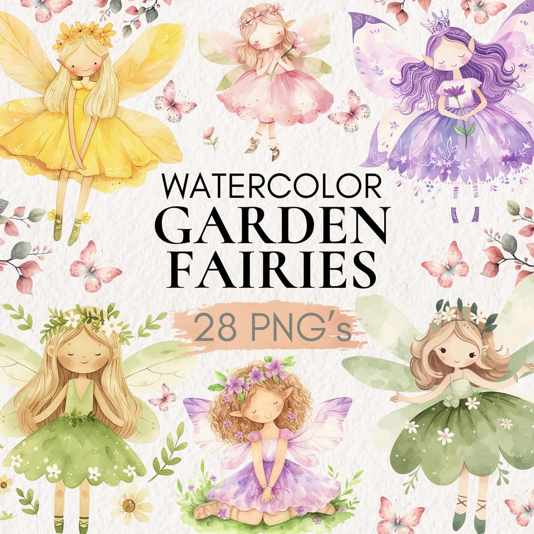 Watercolor Garden Fairies Clipart, Pastel PNG Set (digital Download) - Etsy