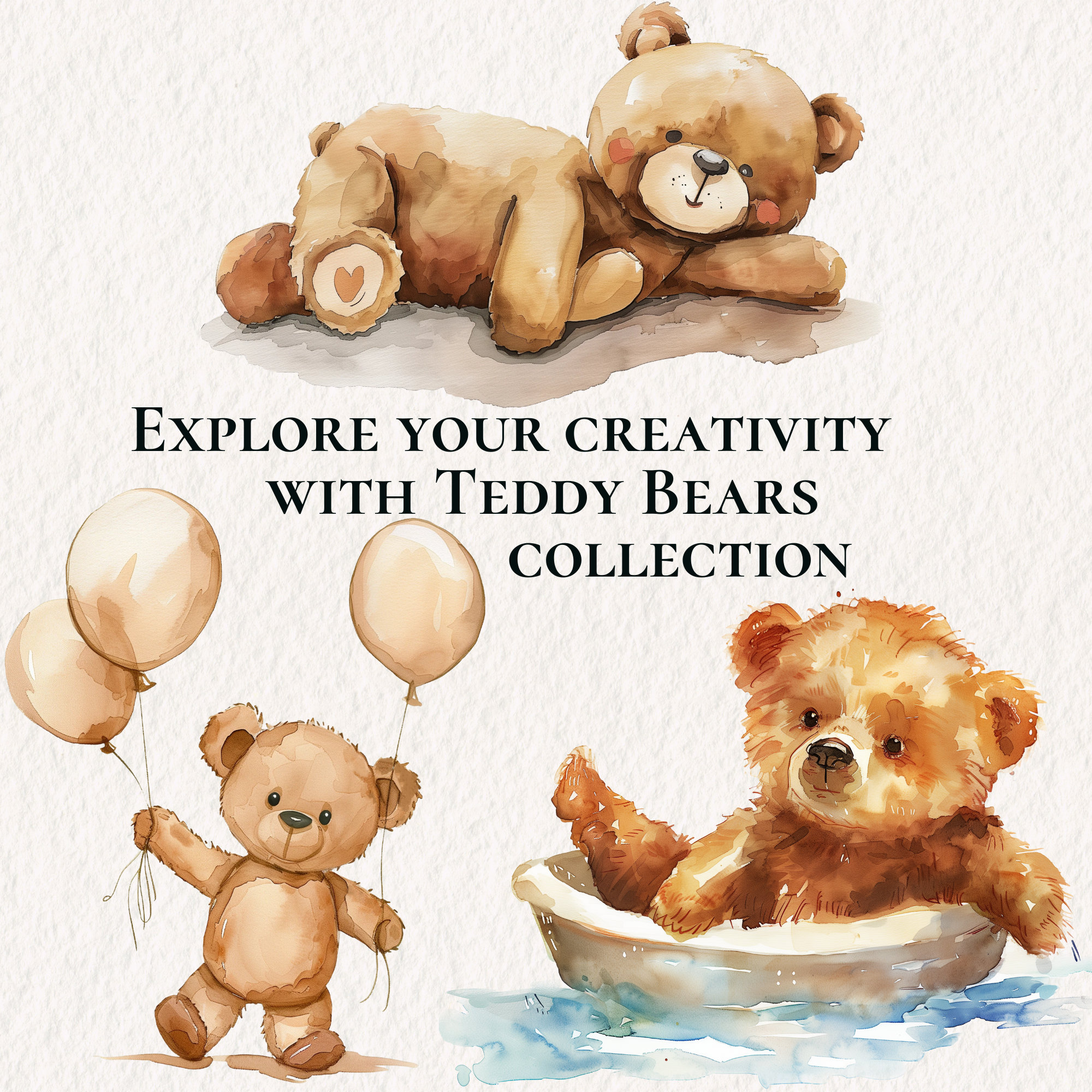 Teddy Bear Clipart, Nursery Clipart, Gender Neutral Baby Shower Clipart ...