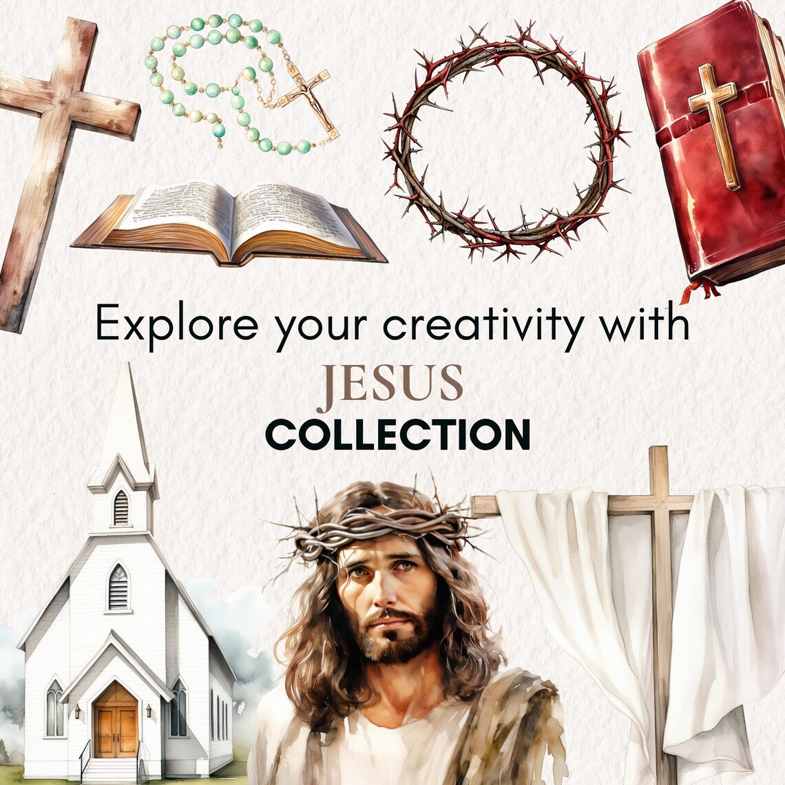 Watercolor Jesus Clipart Bundle, Christian PNG Graphics (digital ...