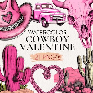 Watercolor Western Valentines Day Clipart, Love PNG, Romantic Clip Art, Cowgirl, Cowboy Clipart, Digital Download Stickers, Love Clip Art