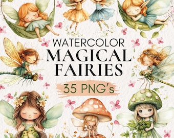 Hadas de acuarela / Hadas mágicas PNG / Chicas de fantasía / Hadas pastel PNG / Ilustraciones de fantasía caprichosas, Clipart de guardería mágica