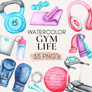 水彩フィットネス クリップアート、ジム機器 PNG、ワークアウト グラフィック、フィットネス プランナーの装飾、フィットネス機器 クリップアート、ワークアウトのイラスト