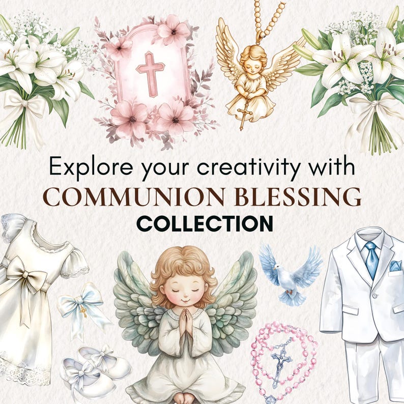 Watercolor First Communion Clipart, Baptism PNG Bundle, Religious Art ...
