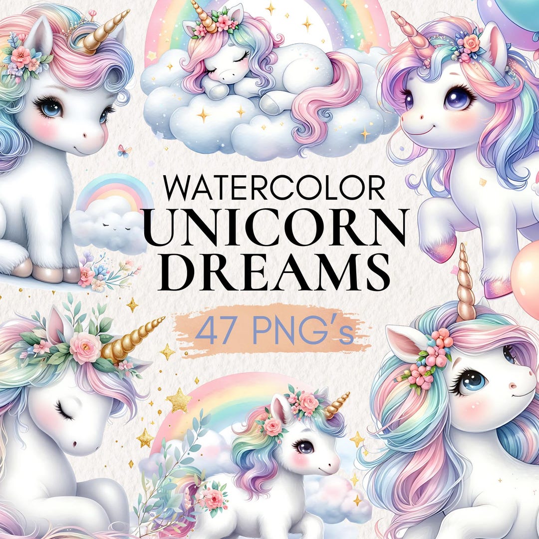 Watercolor Unicorns Clipart, Unicorn PNG Fairytale Rainbow Clipart ...