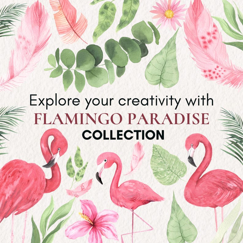 Floral Flamingo Clipart, Bird Clip Art, Tropical Flamingo, Watercolor ...