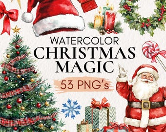 Aquarel kerstclipart, feestelijke illustraties (53 png)